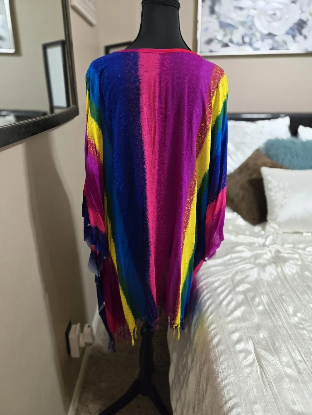 Vibrant Rainbow Striped Poncho OS NWOT!!